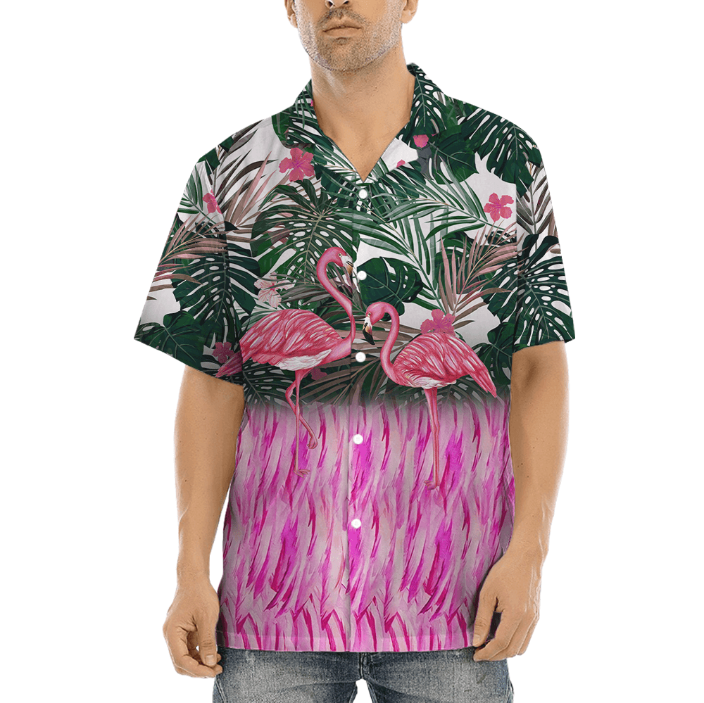 Flamingo Tropical Hawaiian Button Up Shirt (2)
