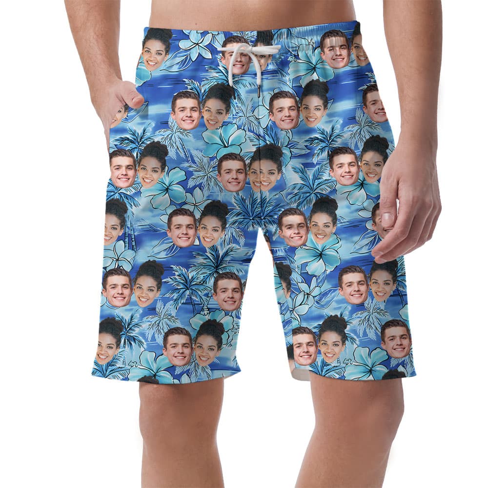 Floral Men's Shorts With 1-5 Faces On It