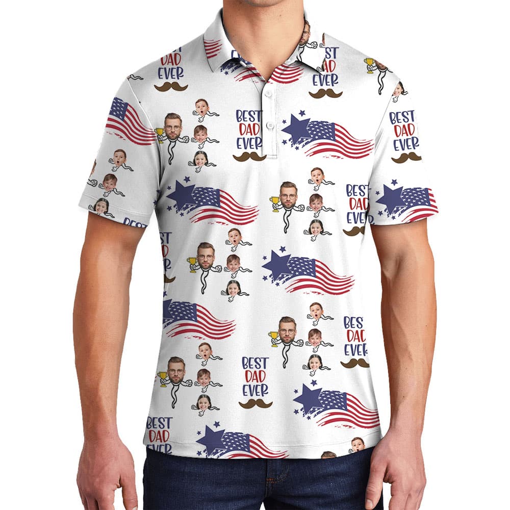 Funny Best Dad Ever Polo Men's Shirt With 1-5 Faces