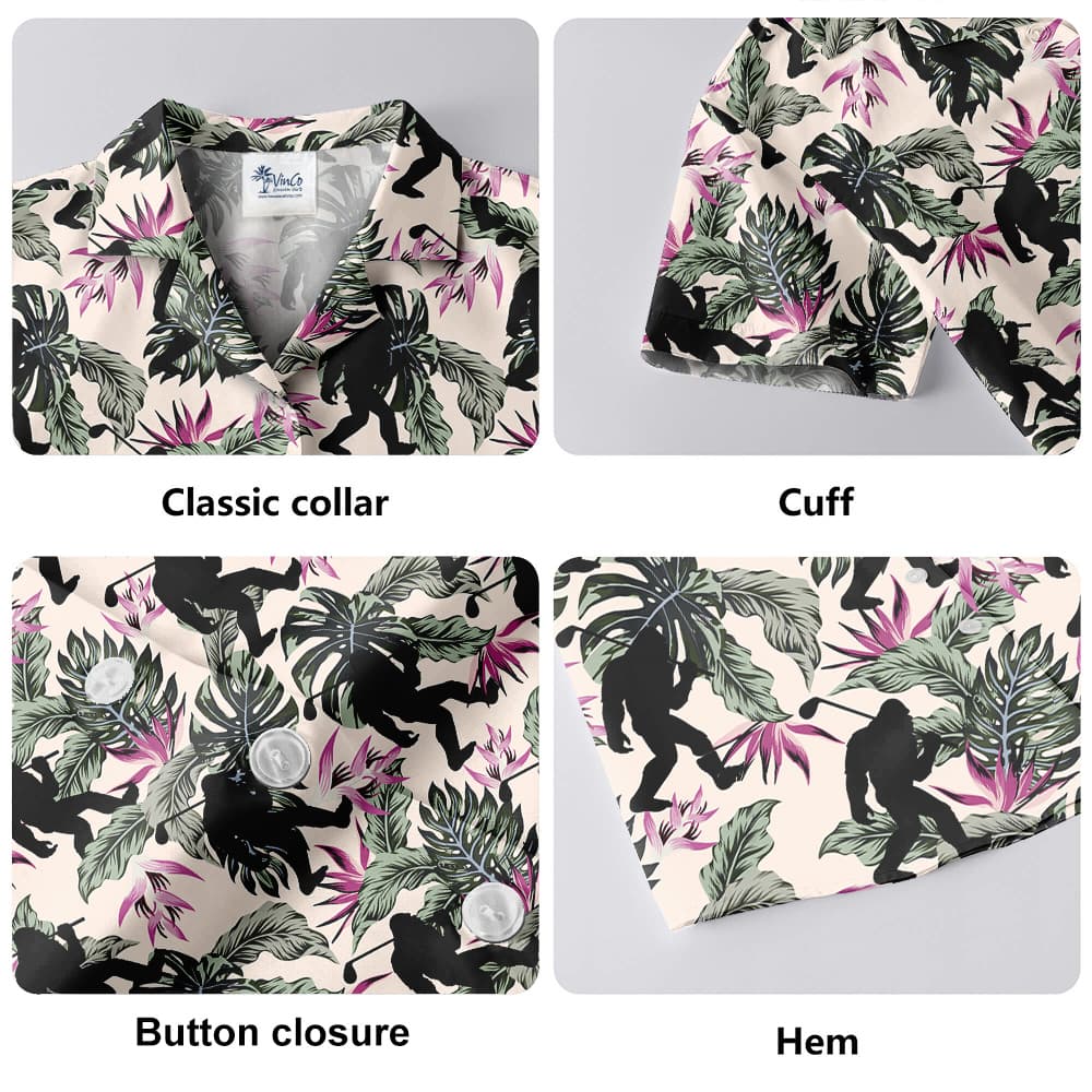 Funny Bigfoot Playing Golf Floral Aloha Shirt