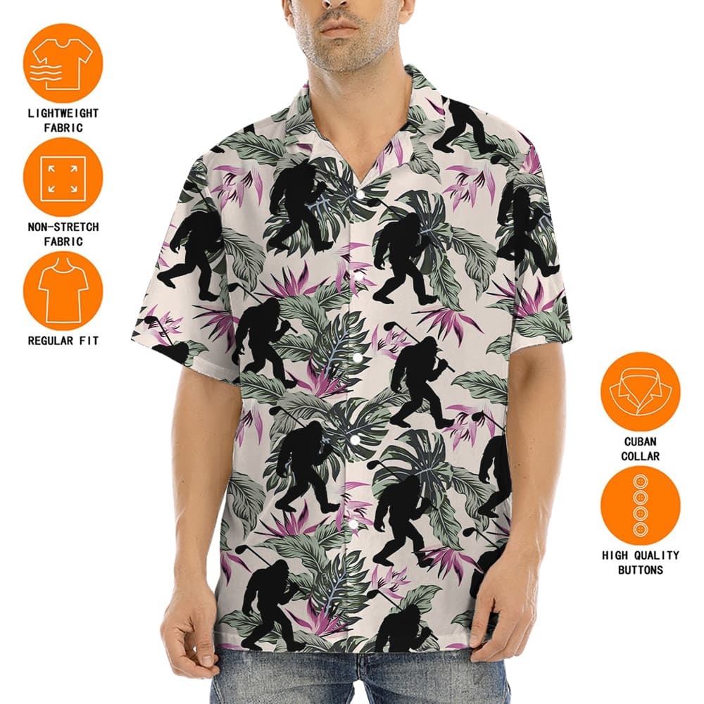 Funny Bigfoot Playing Golf Floral Aloha Shirt