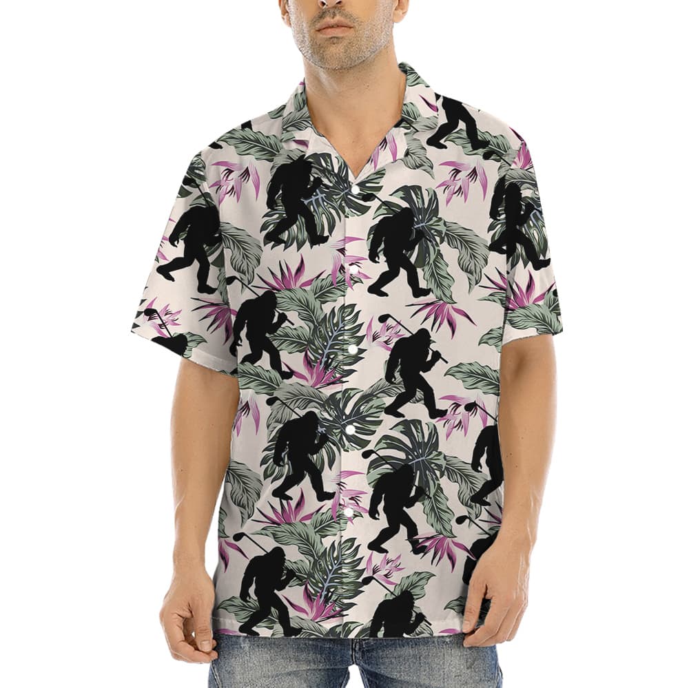 Funny Bigfoot Playing Golf Floral Aloha Shirt (5)