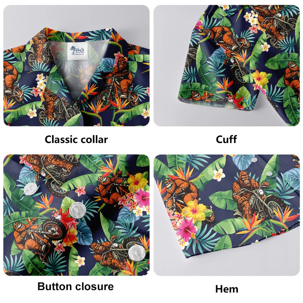 Funny Bigfoot Riding Motorcycle Tropical Hawaiian Shirt