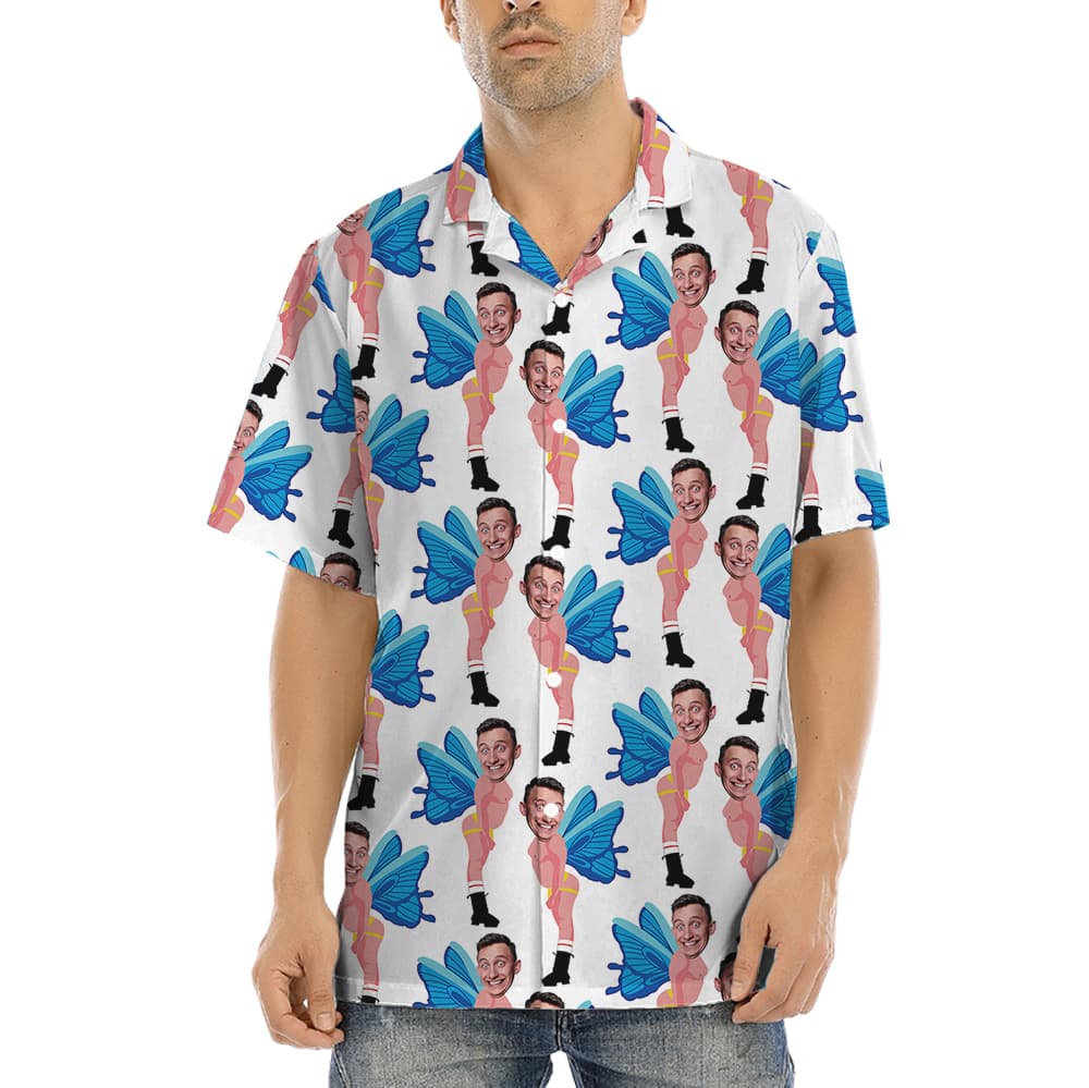 Funny Blue Butterfly Custom Men Face Polo Golf Shirt