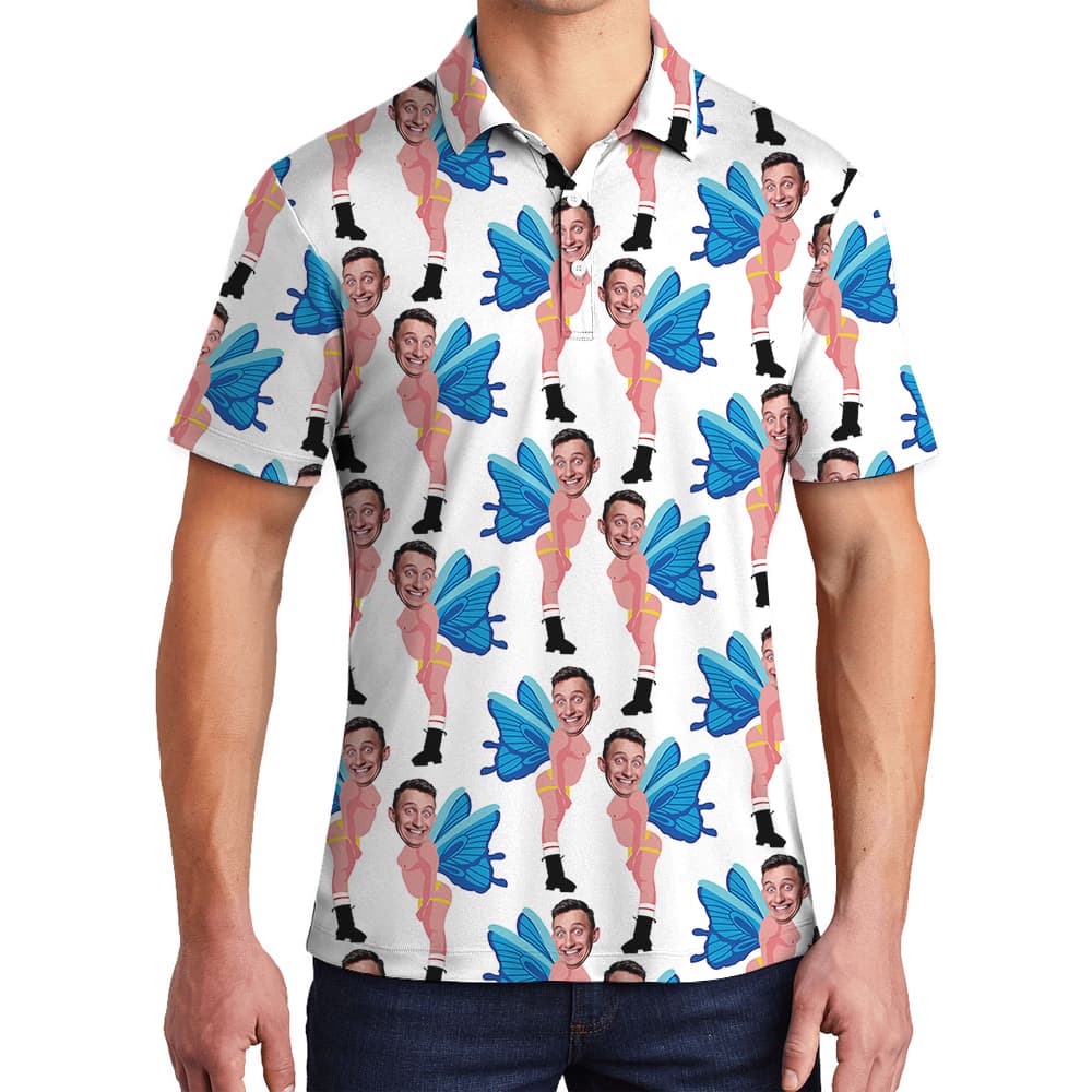 Funny Blue Butterfly Custom Men Face Polo Golf Shirt1