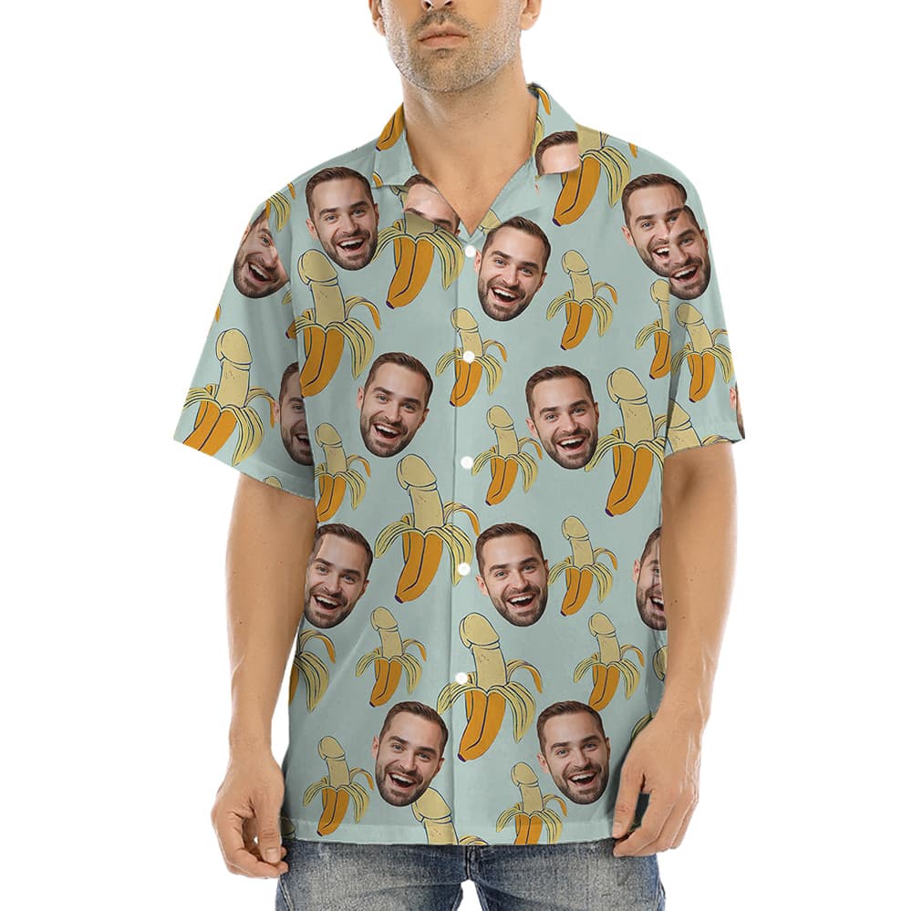 Funny Cock Banana Theme Hawaiian Shirt Custom Face1