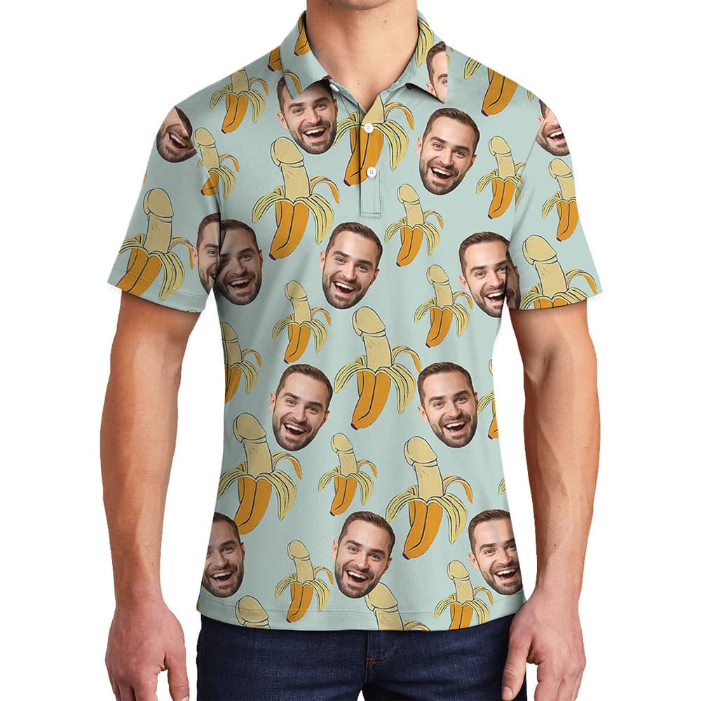 Funny Cock Banana Theme Polo Golf Shirt Custom Face1