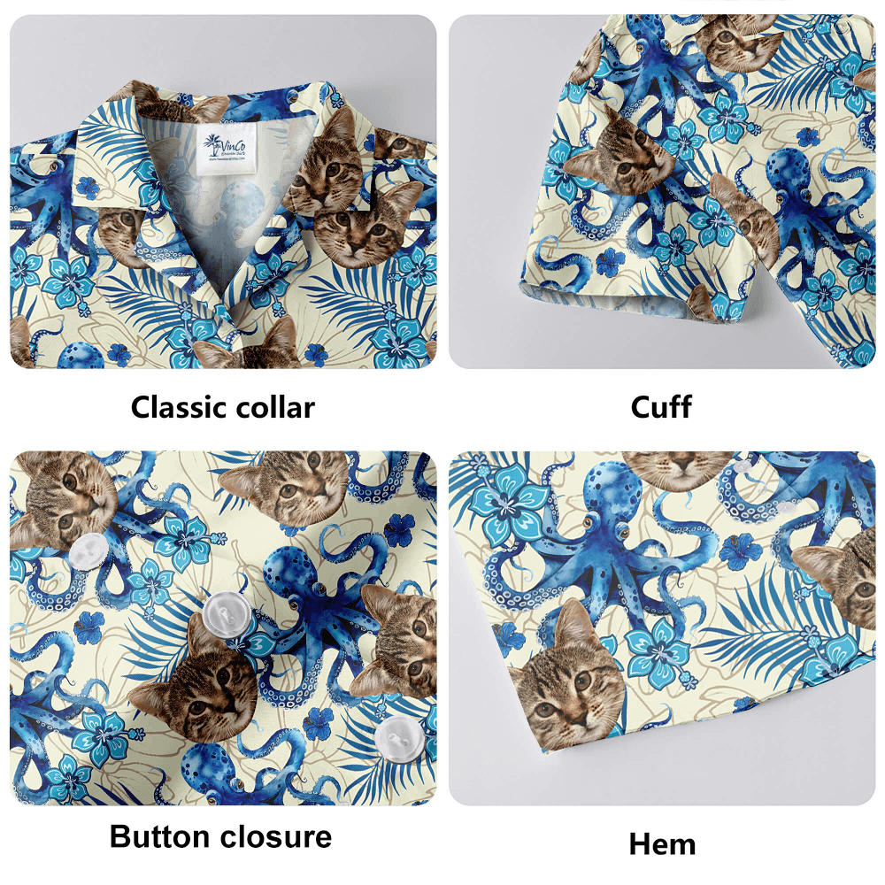 Funny Custom Cat Face Octopus Blue Hawaiian Shirt