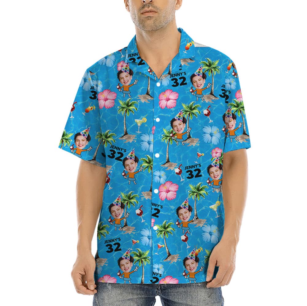 Funny Custom Face And Age Birthday Hawaiian Shirt