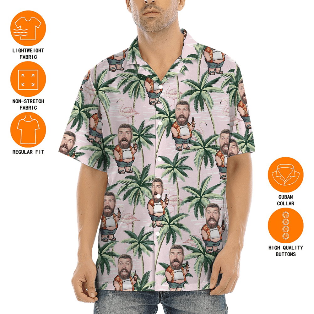 Funny Custom Face Chubby Man Tropical Hawaiian Shirt