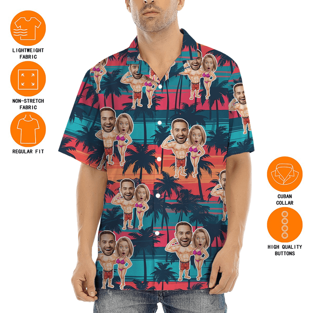 Funny Custom Face Couple Bikini Hawaiian Shirt