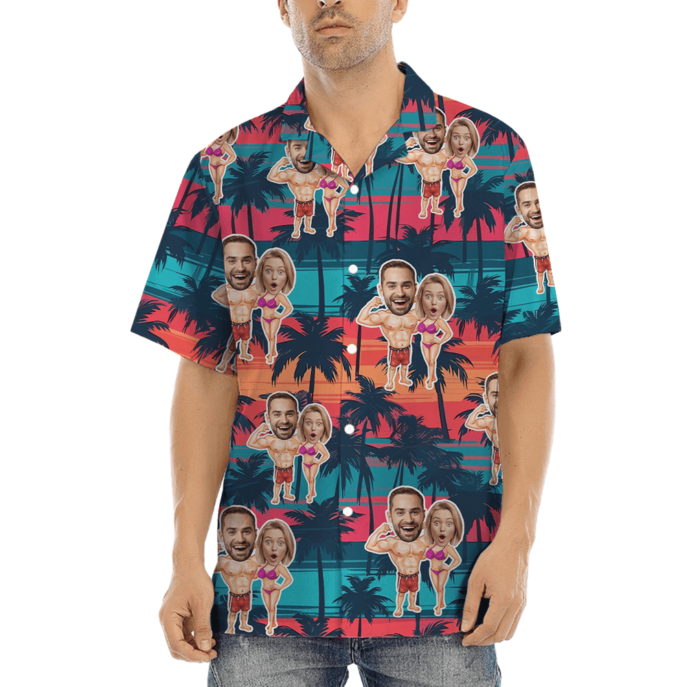 Funny Custom Face Couple Bikini Hawaiian Shirt (5)