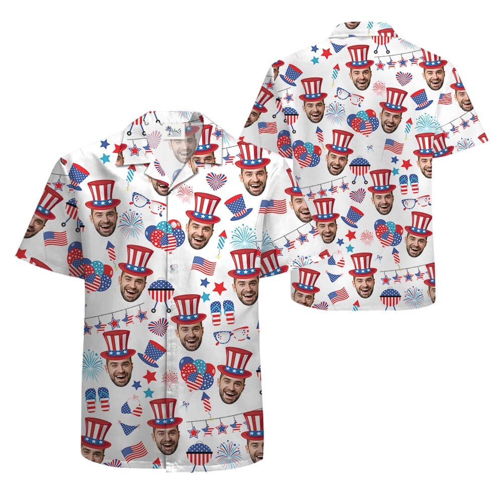Funny Custom Face Men 4th of July Hawaiian Shirt