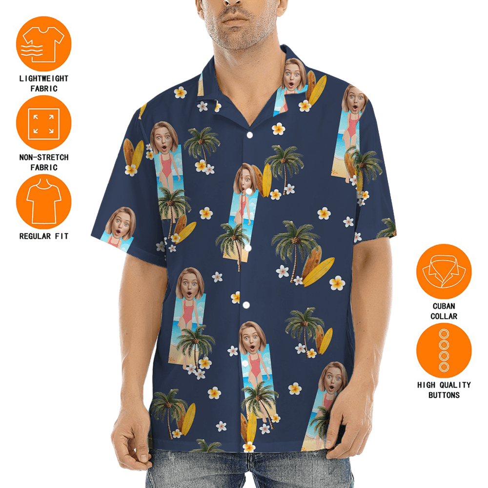 Funny Custom Face Swimsuit Palm Tree Hawaiian Shirt