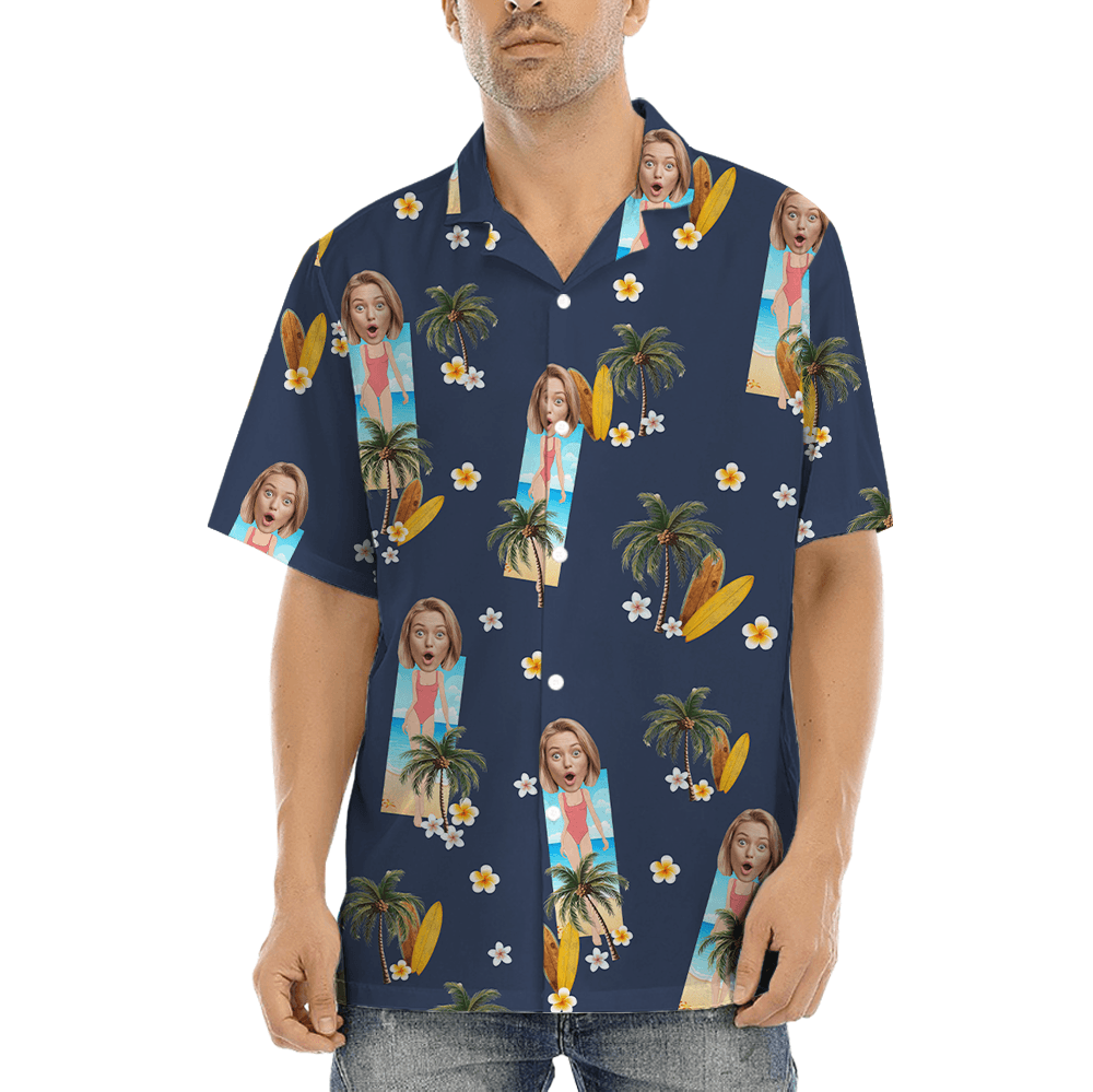 Funny Custom Face Swimsuit Palm Tree Hawaiian Shirt (2)