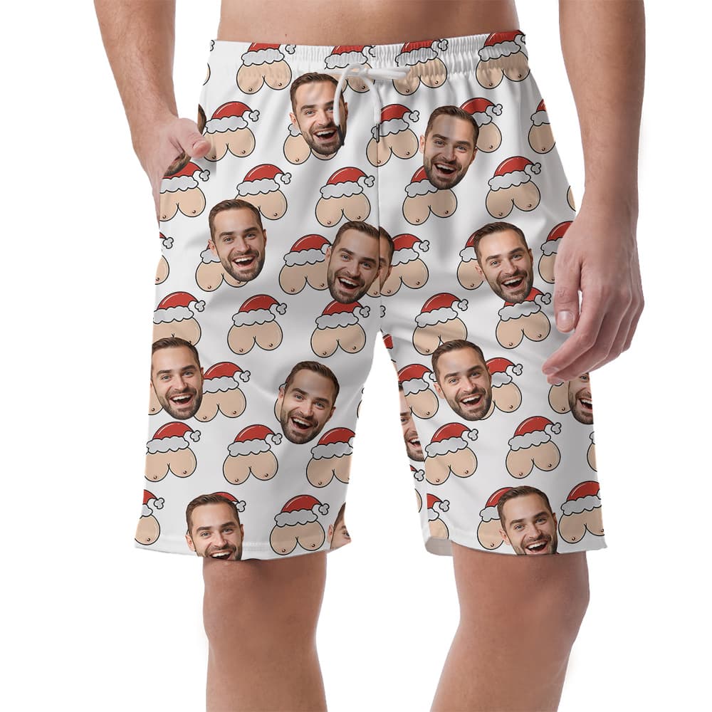 Funny Custom Men Face Christmas Beach Short1