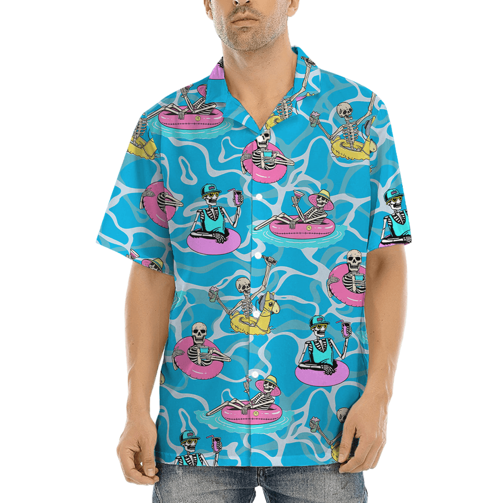 Funny Skeleton On Swimming Pool Hawaiian Shirt (1)