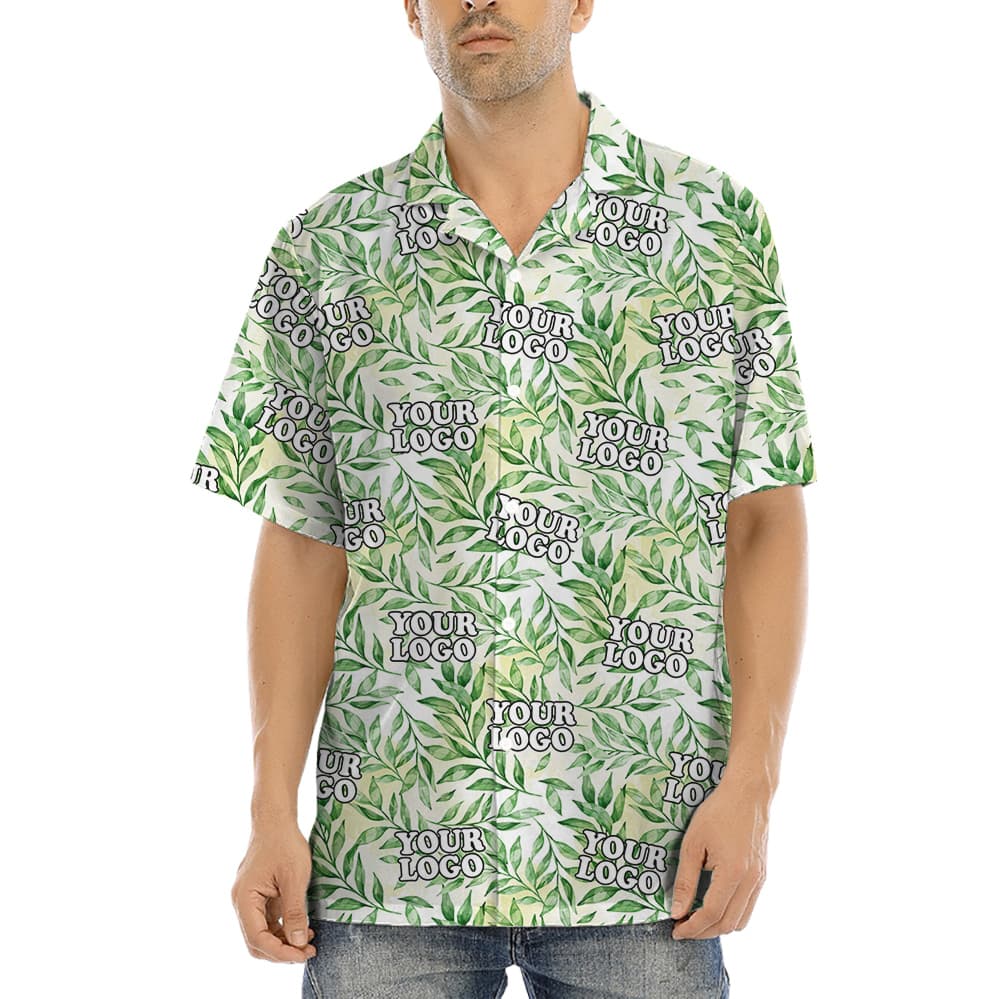 Green Leaves Motif Tropical Button Up Shirt Custom Picture1