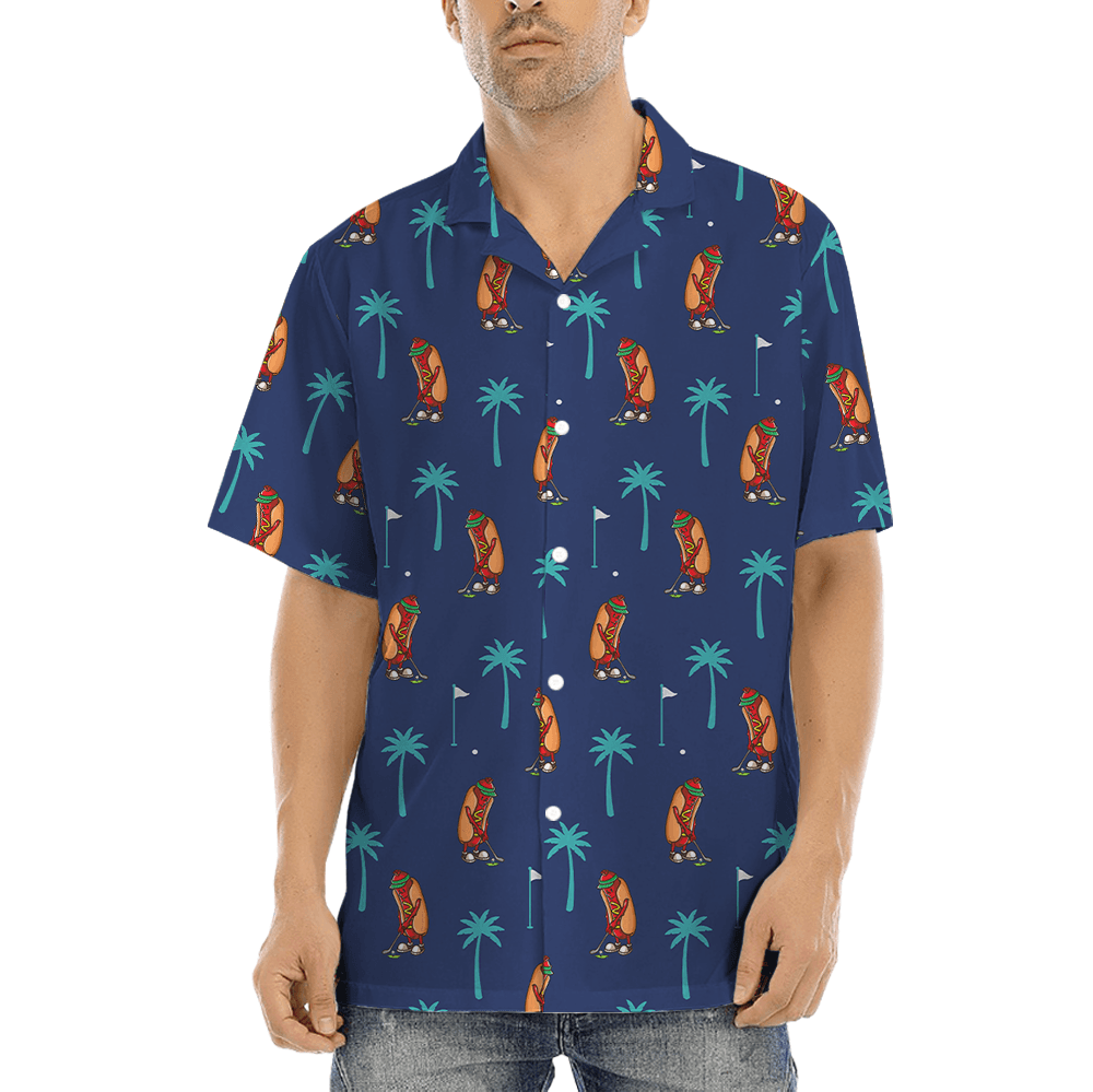 Hotdog Playing Golf Navy Hawaiian Shirt (7)