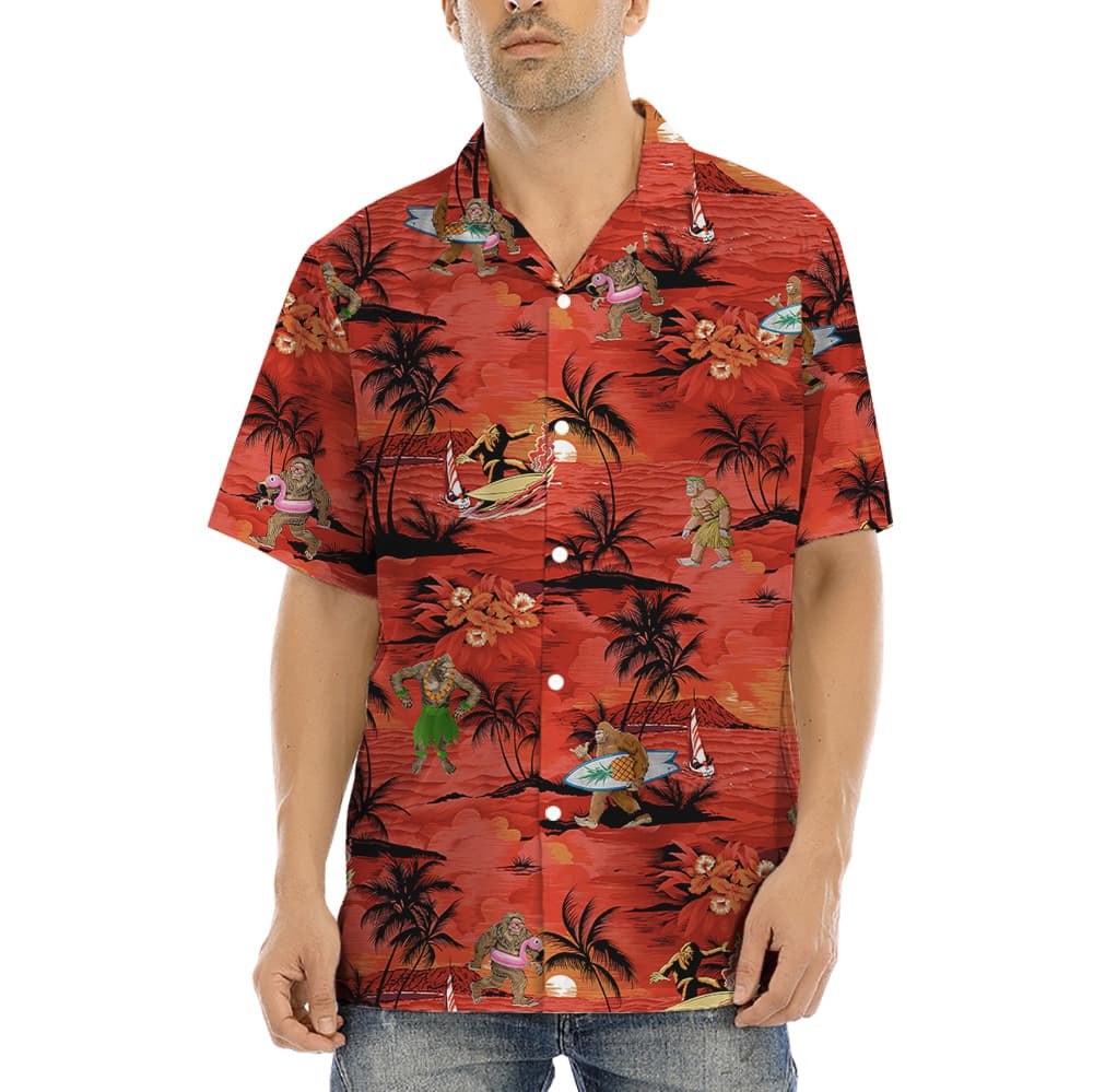 Hula Sasquatch Tropical Sunset Beach Hawaiian Shirt (2)