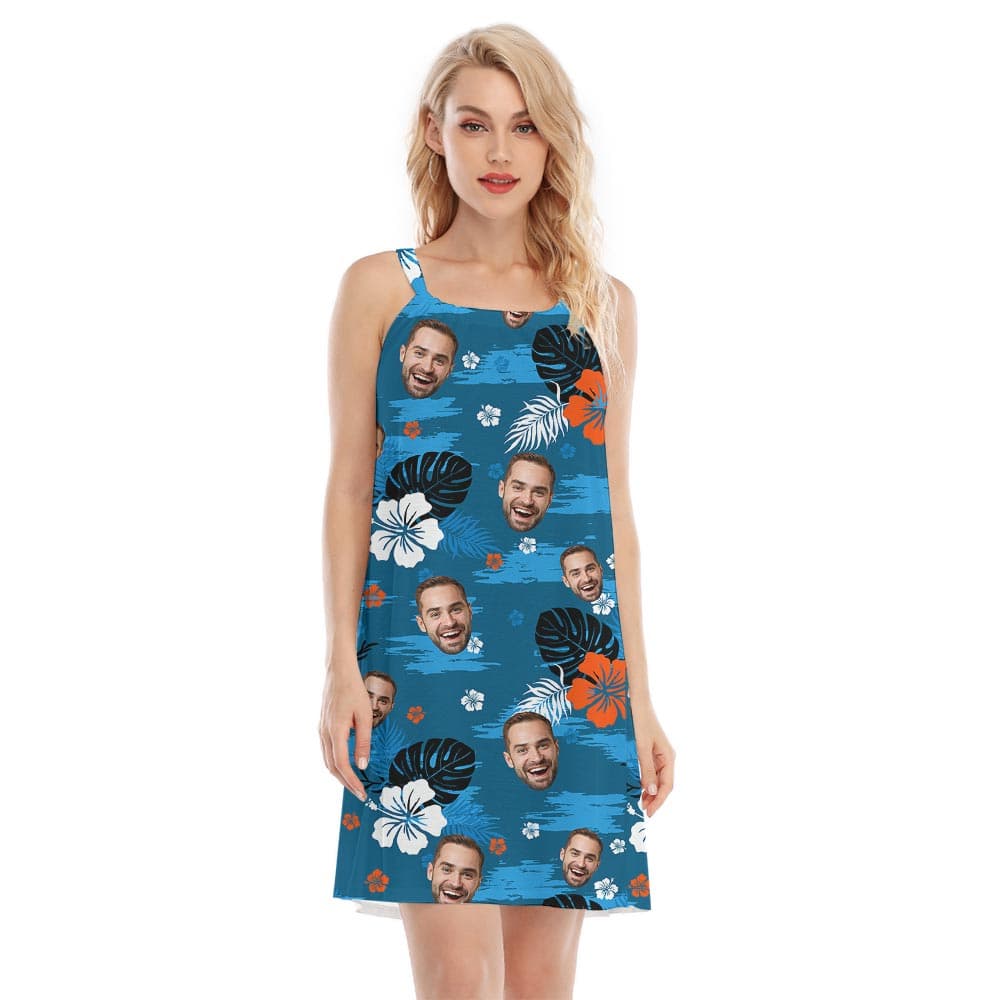 Lovely Blue Hawaiian Dress For Women Custom Photo has beautiful Aloha print with customizable print