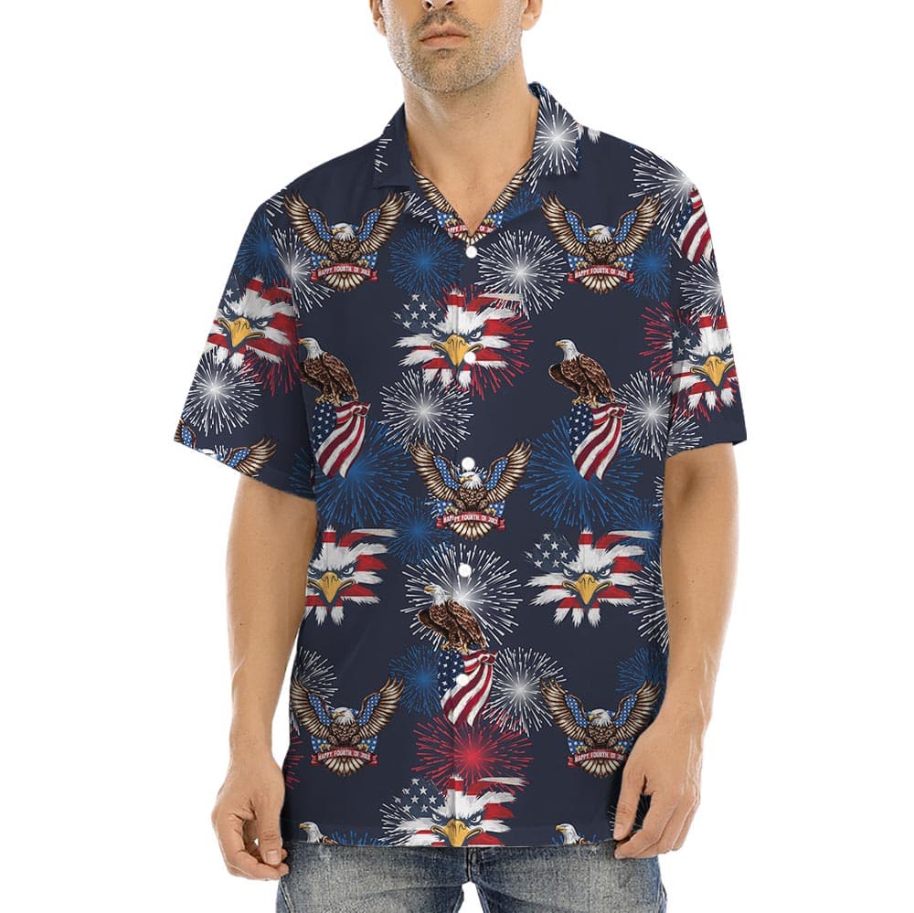 Men's American Eagle Hawaiian Shirt Navy with a proud American print, very classic and vintage vibe