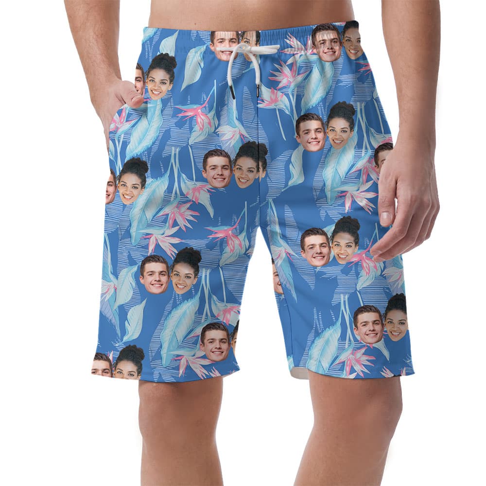 Men's Casual Shorts With 1-5 Faces And Blue Tropical1