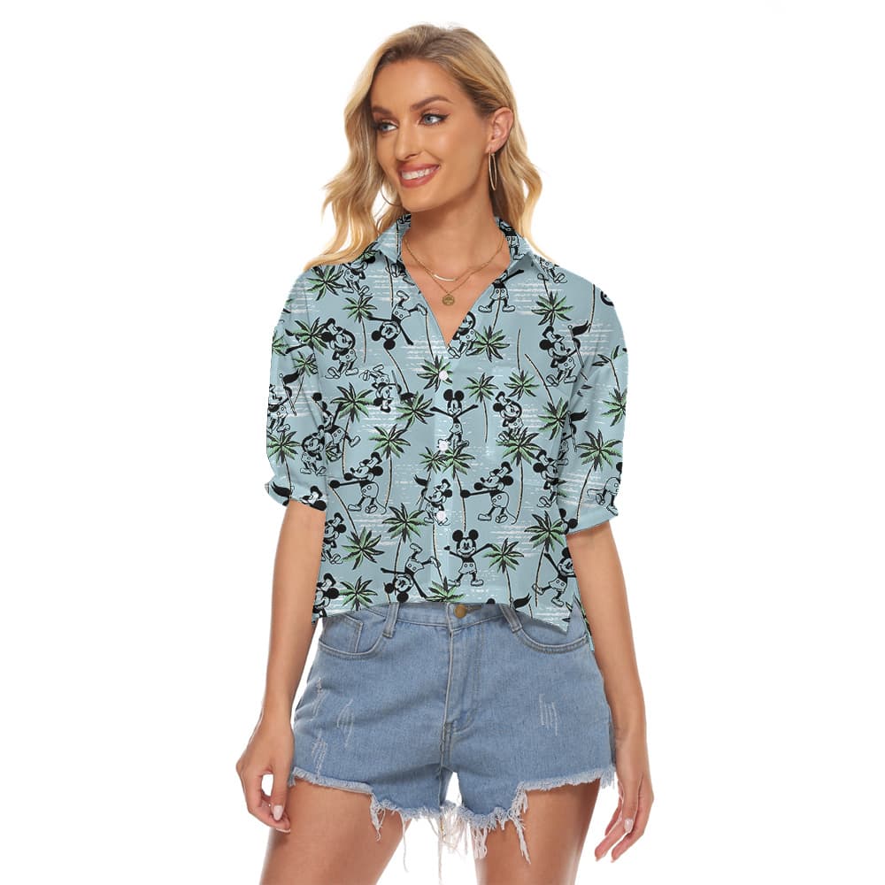 Mickey 1928 Blue Palm Tree Hawaiian Cropped Shirt1
