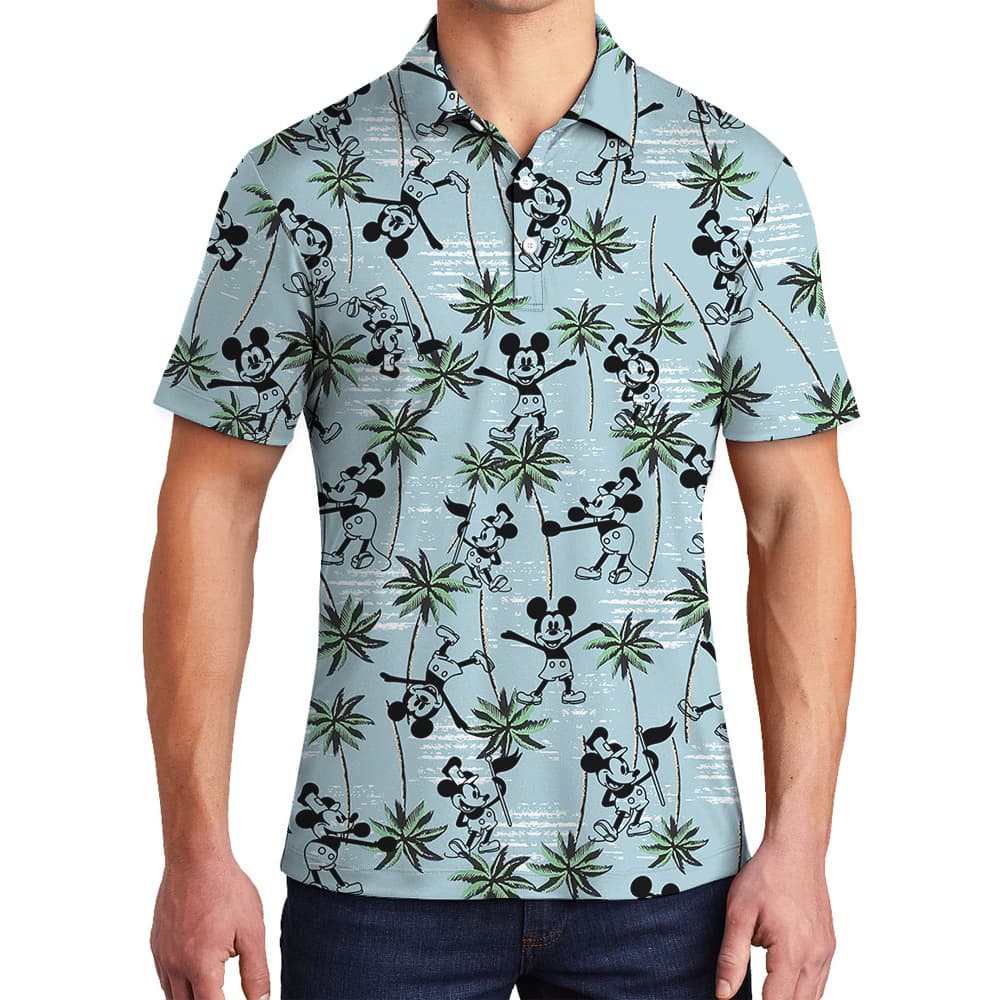 Mickey Steamboat Willie 1928 Blue Hula Polo Shirt for Men1