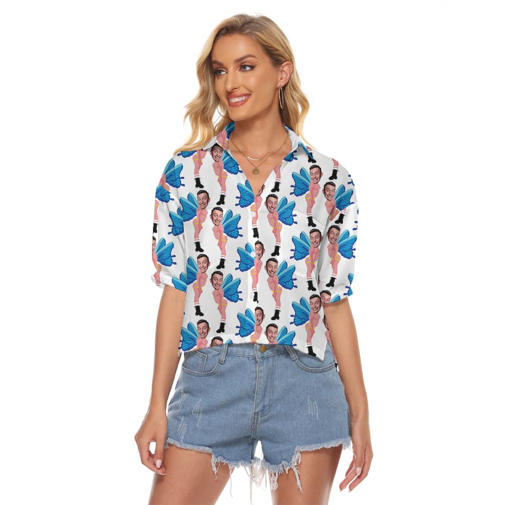 Naughty Butterfly Custom Face Hawaiian Women Cropped Shirt1