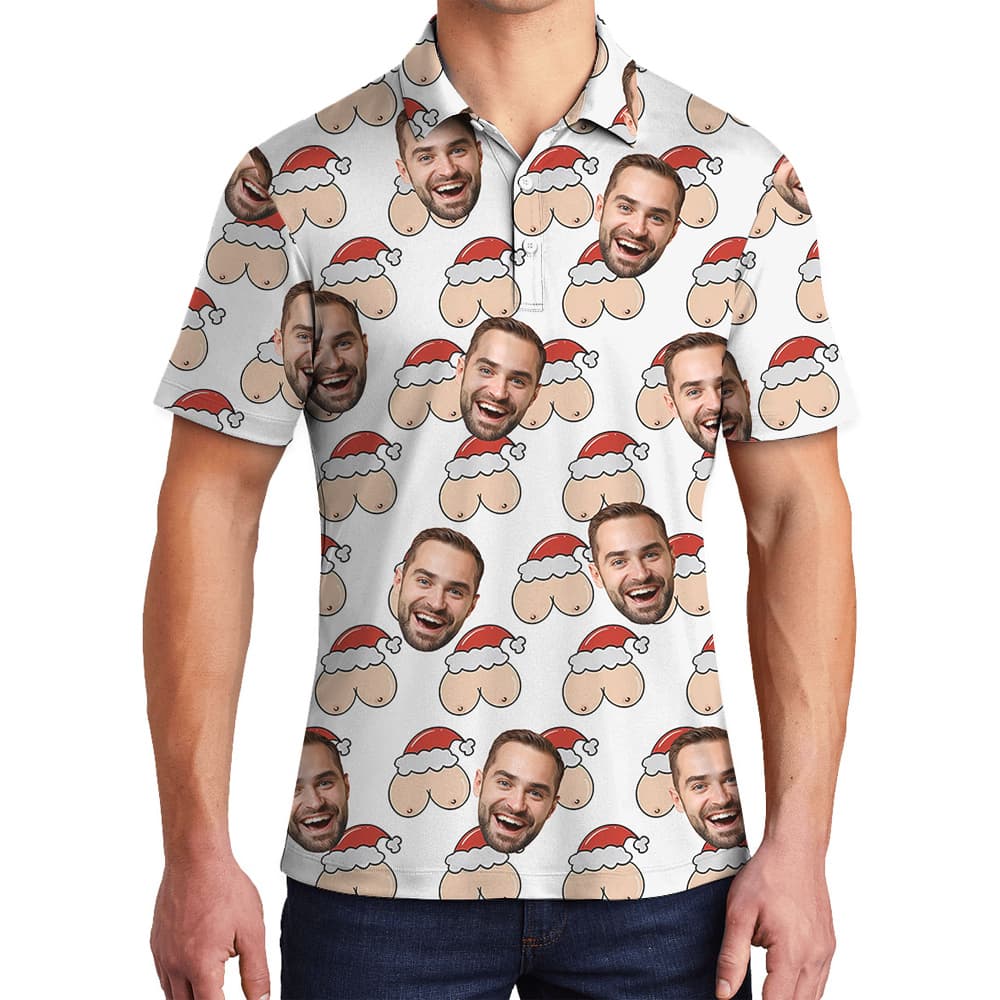Naughty Custom Men Face Xmas Polo Golf Shirt1