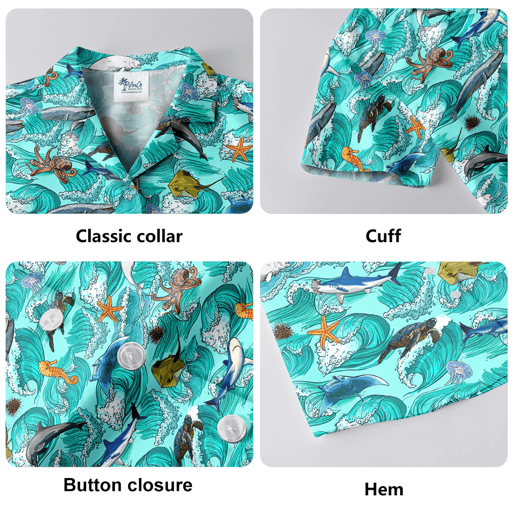 Ocean Creatures Blue Hawaiian Shirt