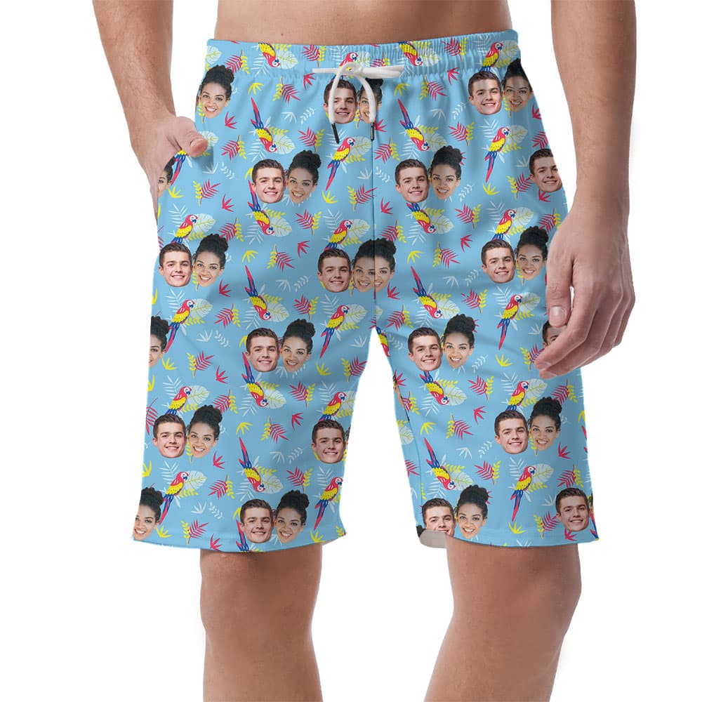 Parrot Blue Male's Casual Shorts With Personalized Faces1