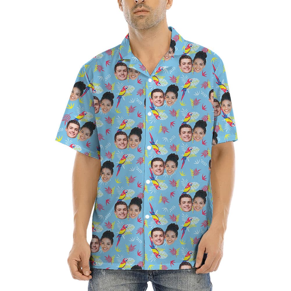 Parrot Blue Printed Hawaiian Shirts With 1-5 Faces1