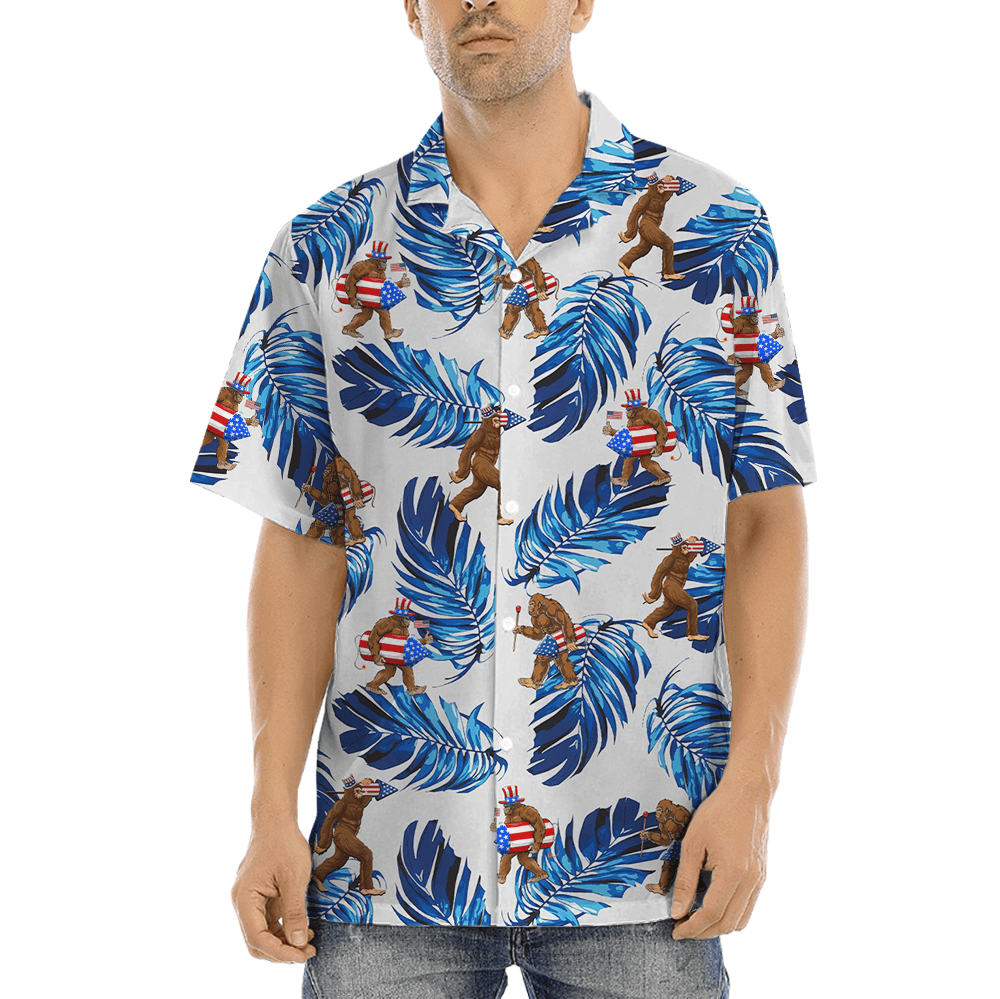 Patriotic Sasquatch Blue Tropical Hawaiian Shirt (5)