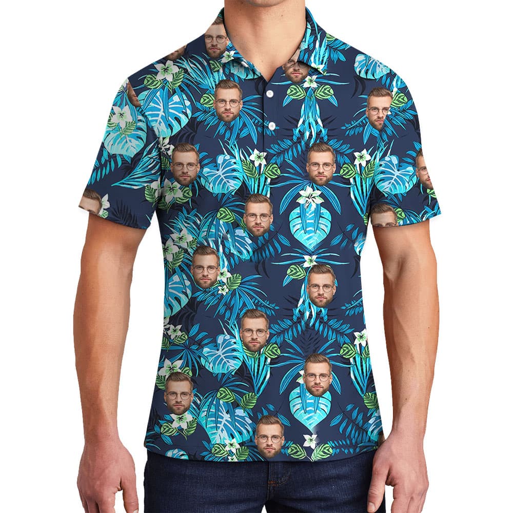Personalized 1-5 Pictures Polo Golf Shirt With Tropical Print