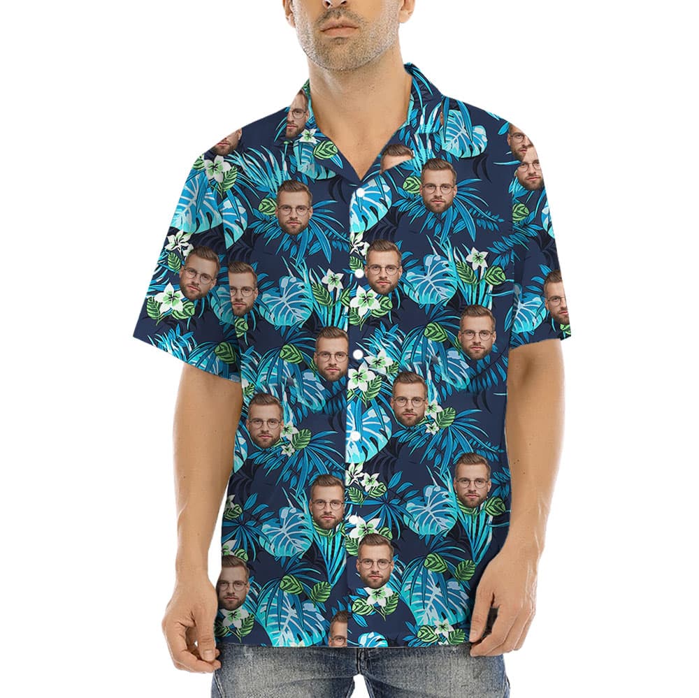 Personalized Blue Hawaiian Shirt With Face On Them1