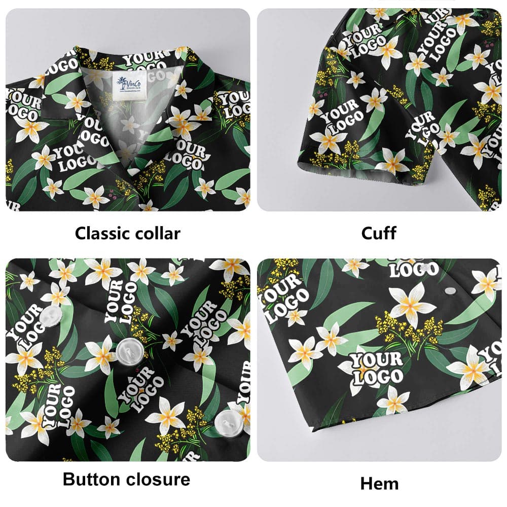 Personalized Company Logo Button Up Hawaiian Shirt details