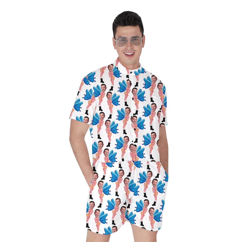 Personalized Funny Butterfly Blue Hula Romper for Men1