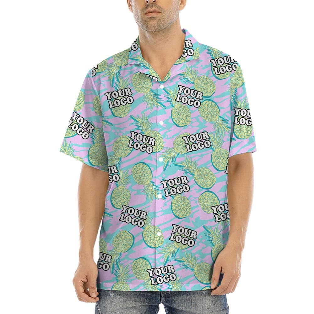 Personalized Pineapple Hawaiian Shirt With Company Logo featuring Aloha print with custom logo company