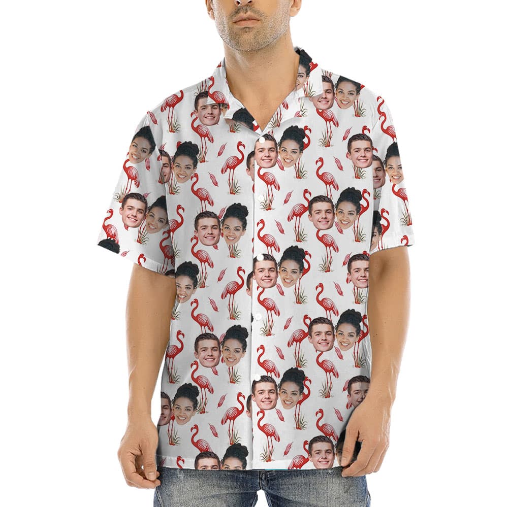 Pink Flamingo Aloha Shirt With 1-5 Faces