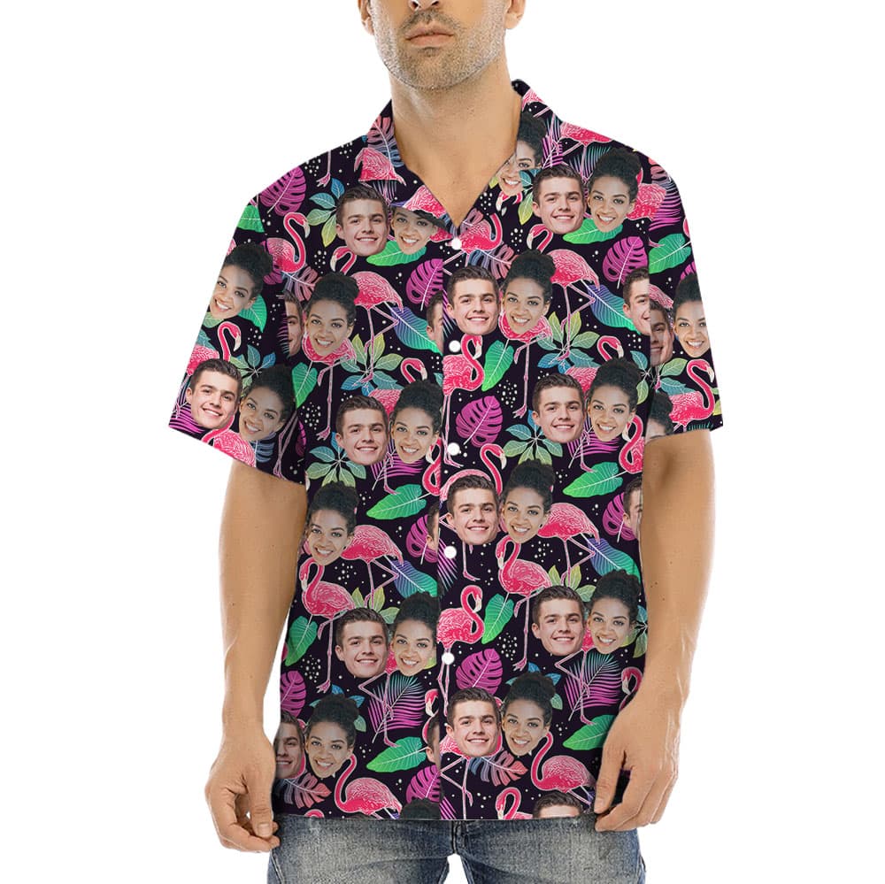 Pink Flamingo Button Up Shirt With Up to 5 Faces