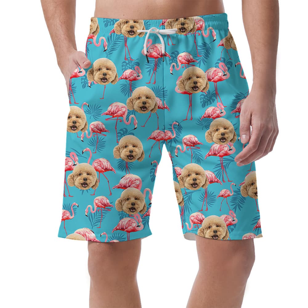 Pink Flamingo Men's Beach Shorts With Custom Faces