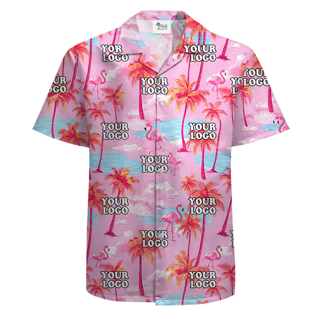 Pink Flamingo Personalized Logo Cotton Button Up Shirt2