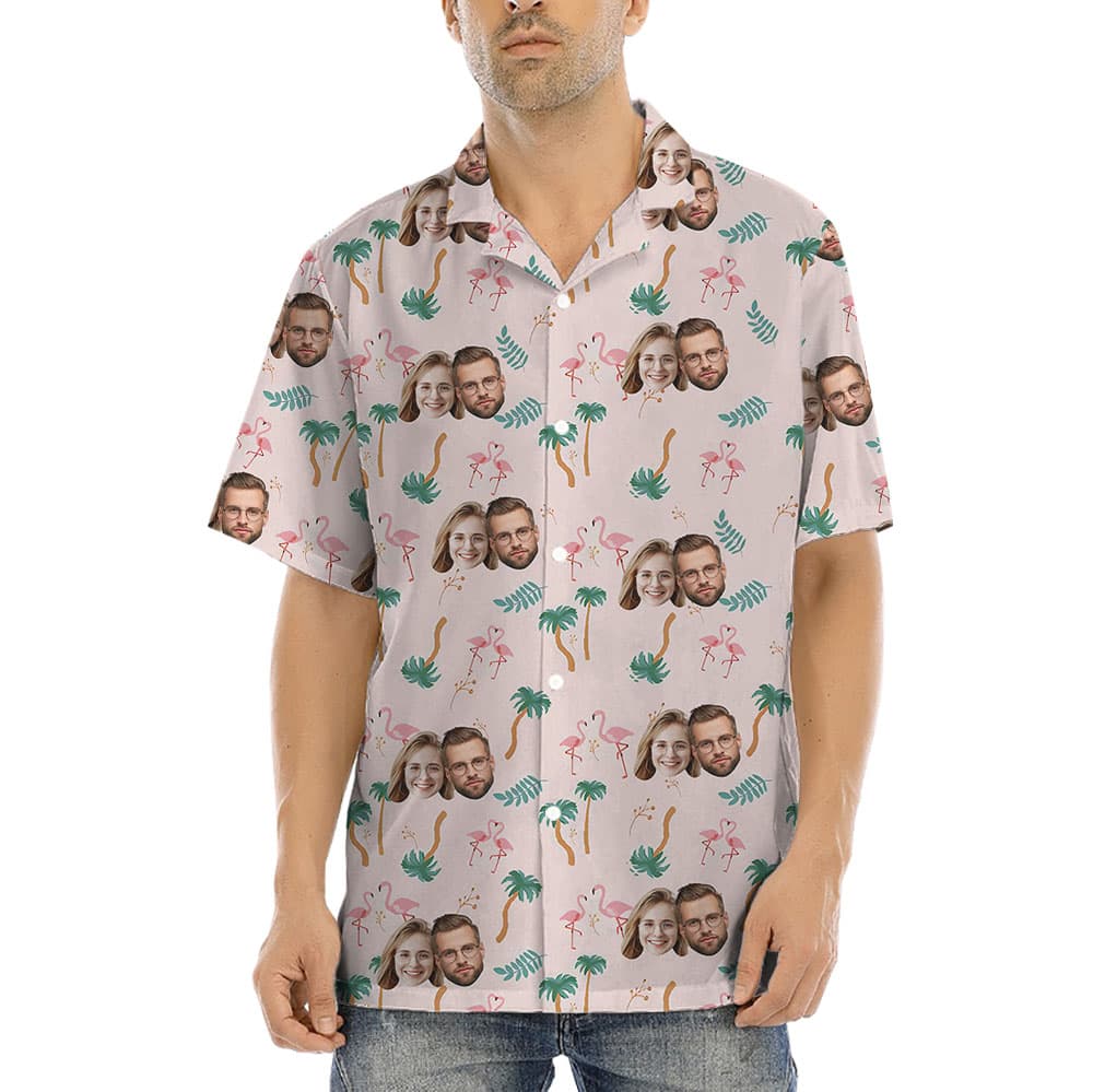 Pink Short Sleeve Hawaiian Shirt With 1-5 Faces