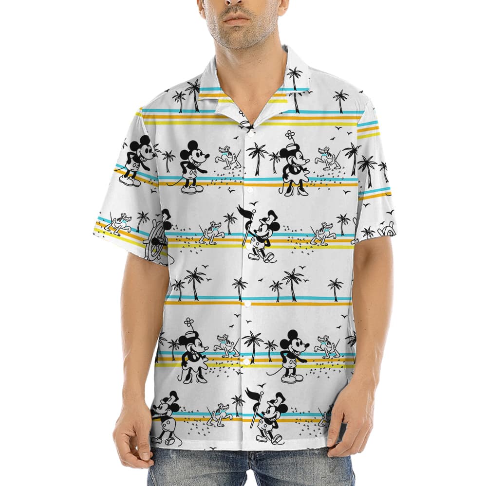 Playful Mickey Minnie Palm Tree Hawaiian Shirt1