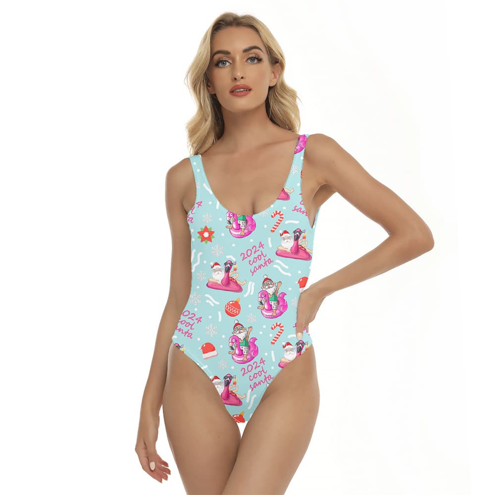 Playful Santa Flamingo Tropical Xmas Women Swimsuit1
