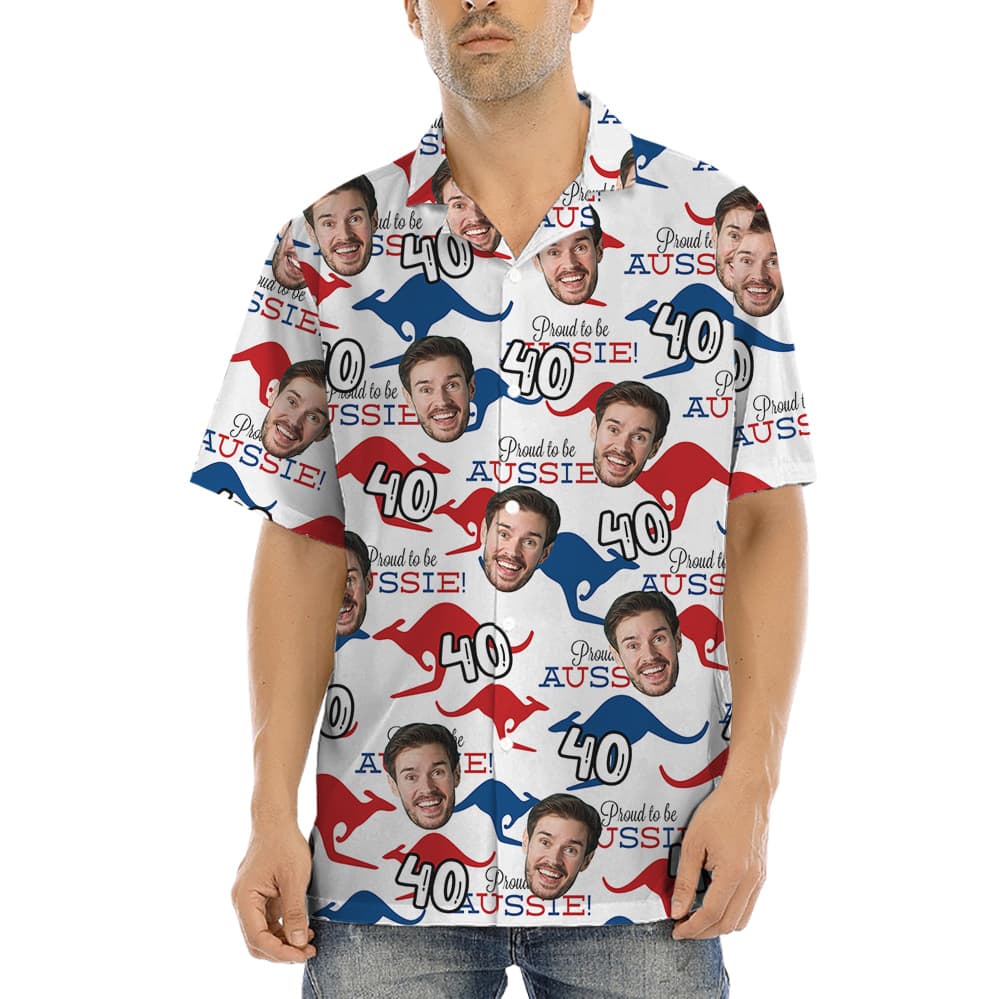 A Custom Face and Age Hawaiian Shirt for Men with Aussie Kangaroo