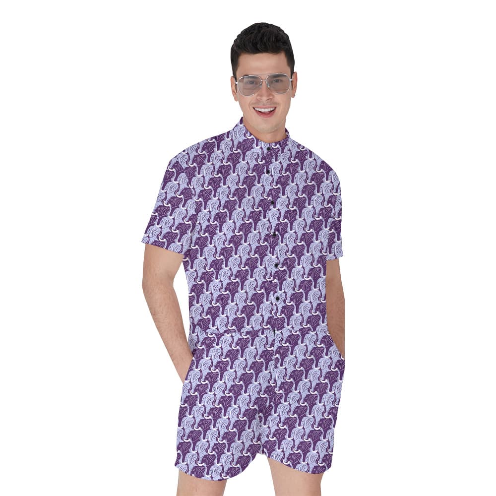Purple Elephant Theme Hula Men Hawaiian Romper1