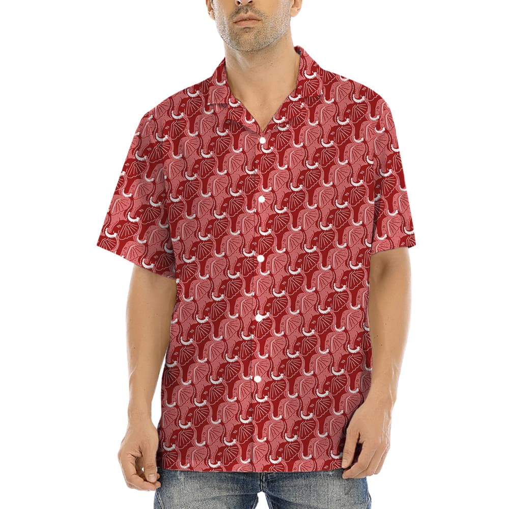 Red Elephant Theme Hula Men Hawaiian Shirt for Men1